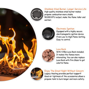 English Elm 36 inch Gas Propane Fire Pit Table 50,000 BTU Round w/ Lid & Lava Rocks Grey Rattan Outdoor Patio W94490283