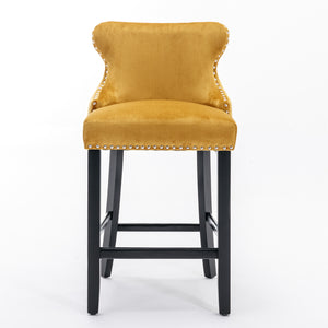 English Elm A&A Velvet Tufted Dining Chair with Nailhead Trim and Stainless Steel Plated Legs for Luxe Seating Gold W114366435