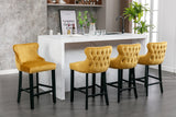 English Elm Contemporary Velvet Upholstered Wing-Back Barstools With Button Tufted Decoration and Wooden Legs, and Chrome Nailhead Trim, Leisure Style Bar Chairs,Bar Stools,Set Of 4 (Gold),Sw1824Glx2 Cartons