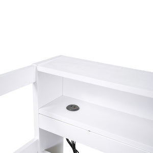 English Elm Twin XL Wood Daybed with Two Trundles, Built-In 3 Cubbies, Integrated Light and USB Charging Hub for Guests and Sleepovers White GX000544AAK