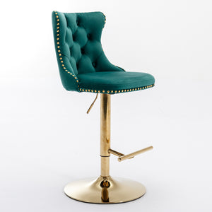 English Elm A&A Velvet Swivel Barstool with Back, Adjustable 25–33" Height, Tufted Upholstery & Chrome Base Green W114383663