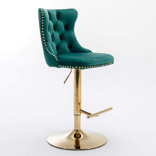 English Elm A&A Velvet Swivel Barstool with Back, Adjustable 25–33" Height, Tufted Upholstery & Chrome Base Green W114383663