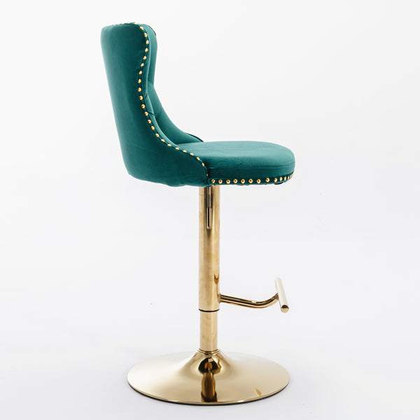 English Elm A&A Elegant Green Velvet Swivel Barstools, Adjustable Height 25-33", Set Of 2 For Modern Spaces W114383663