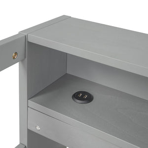 English Elm Twin XL Wood Daybed with Two Trundles, Built-In 3 Cubbies, Integrated Light and USB Charging Hub for Guests and Sleepovers Gray GX000544AAE