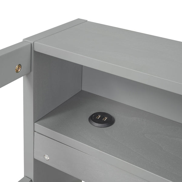 English Elm Twin XL Wood Daybed with Two Trundles, Built-In 3 Cubbies, Integrated Light and USB Charging Hub for Guests and Sleepovers Gray GX000544AAE