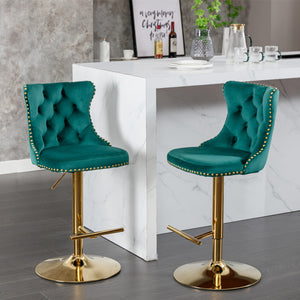 English Elm A&A Elegant Green Velvet Swivel Barstools, Adjustable Height 25-33", Set Of 2 For Modern Spaces W114383663