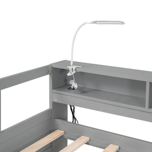 English Elm Twin XL Wood Daybed with Two Trundles, Built-In 3 Cubbies, Integrated Light and USB Charging Hub for Guests and Sleepovers Gray GX000544AAE