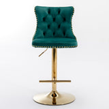 Green Velvet Swivel Barstools, 2-Pack, Golden Base, Tufted, 18 x 18.1 x 45.6