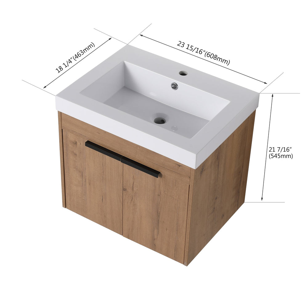 English Elm 24 Inch Floating Bathroom Vanity with Resin Basin, Soft-Close Doors, Metal Handles, Water-Resistant Finish W99990331