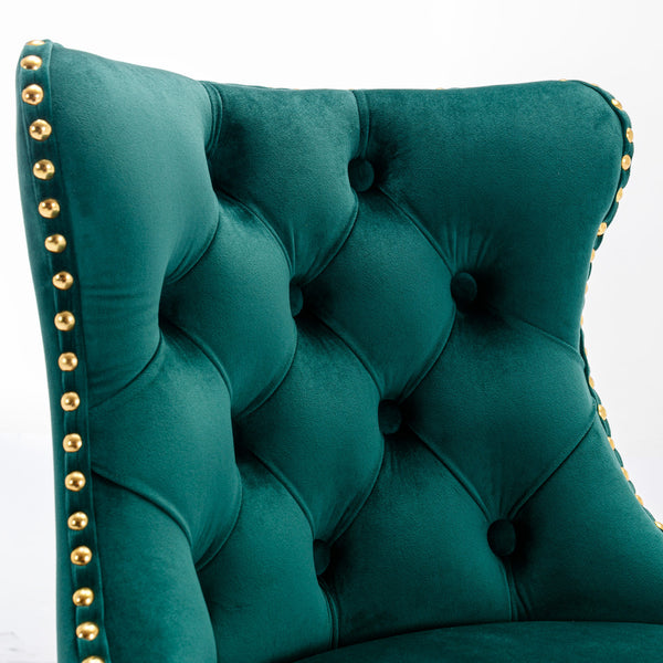 English Elm A&A Velvet Swivel Barstool with Back, Adjustable 25–33" Height, Tufted Upholstery & Chrome Base Green W114383663