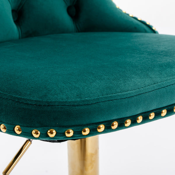English Elm A&A Elegant Green Velvet Swivel Barstools, Adjustable Height 25-33", Set Of 2 For Modern Spaces W114383663
