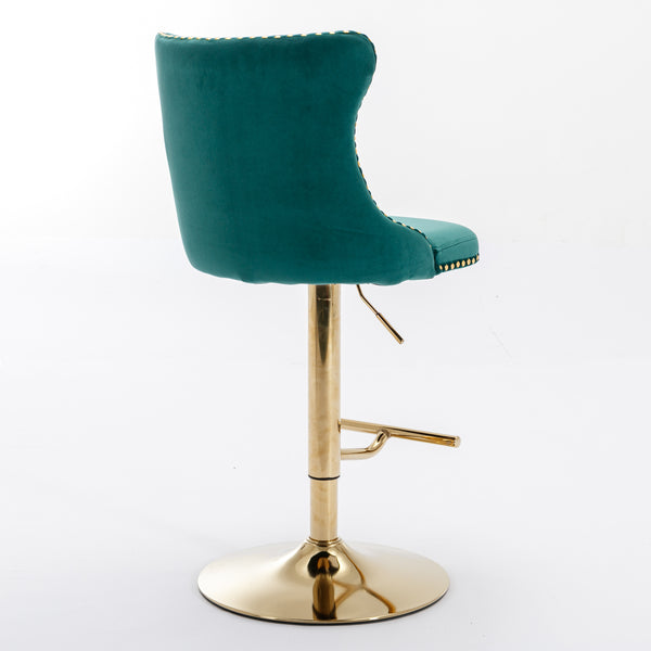 English Elm A&A Velvet Swivel Barstool with Back, Adjustable 25–33" Height, Tufted Upholstery & Chrome Base Green W114383663