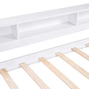 English Elm Twin XL Wood Daybed with Two Trundles, Built-In 3 Cubbies, Integrated Light and USB Charging Hub for Guests and Sleepovers White GX000544AAK