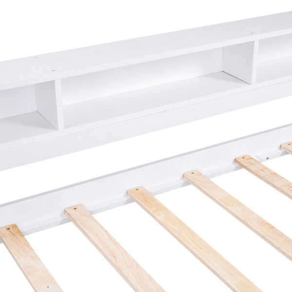 English Elm Twin XL Wood Daybed with Two Trundles, Built-In 3 Cubbies, Integrated Light and USB Charging Hub for Guests and Sleepovers White GX000544AAK