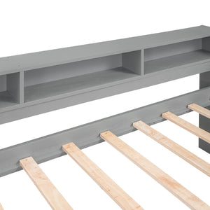 English Elm Twin XL Wood Daybed with Two Trundles, Built-In 3 Cubbies, Integrated Light and USB Charging Hub for Guests and Sleepovers Gray GX000544AAE