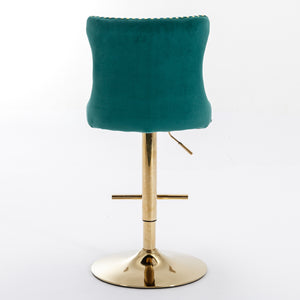 English Elm A&A Elegant Green Velvet Swivel Barstools, Adjustable Height 25-33", Set Of 2 For Modern Spaces W114383663