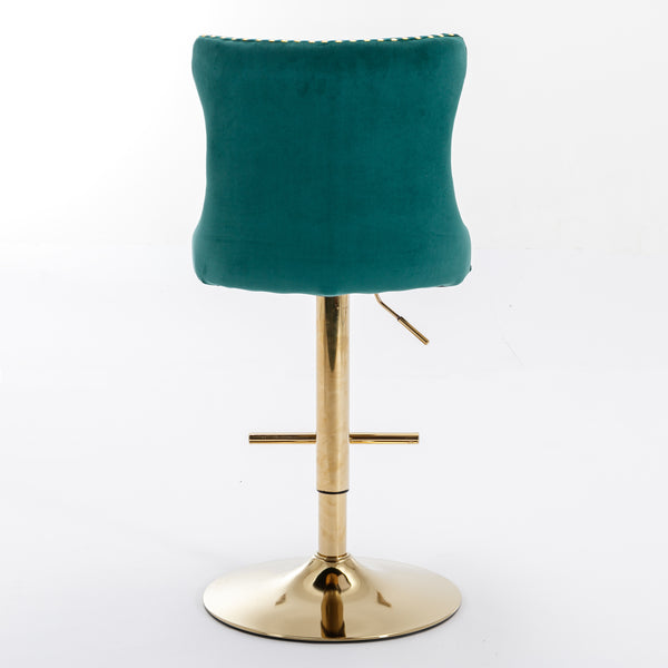 English Elm A&A Velvet Swivel Barstool with Back, Adjustable 25–33" Height, Tufted Upholstery & Chrome Base Green W114383663