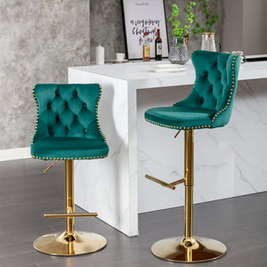 English Elm A&A Velvet Swivel Barstool with Back, Adjustable 25–33" Height, Tufted Upholstery & Chrome Base Green W114383663