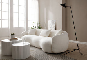 English Elm Mid Century Curved Boucle Sofa Four Seat Sculptural Couch for Modern Living Rooms W87657698