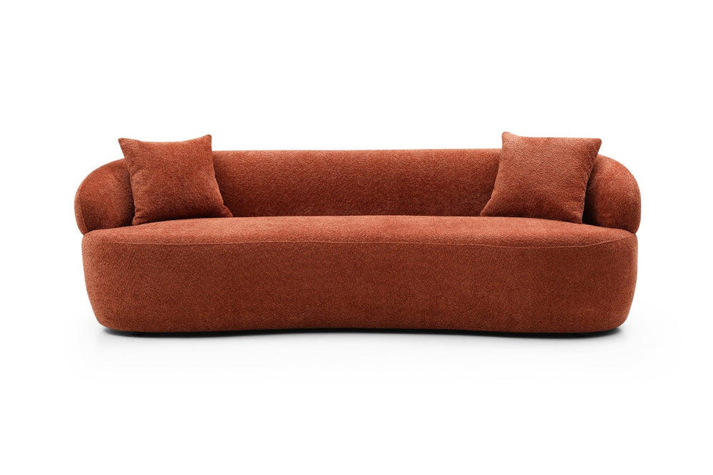 English Elm [not Available on Wayfair] Curved Boucle Three Seat Sofa Mid Century Cloud Style Living Room Couch Orange W87679950
