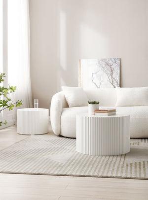 English Elm White Round Nesting Coffee Tables Set of 2 Handcrafted Mdf Relief Living Room W876P252127