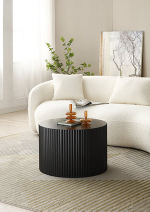English Elm Nesting Round Mdf Coffee Tables with Relief Detail for Modern Living Rooms 2 Piece Matt Black W87682176