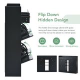 English Elm Modern Tipping Bucket Shoe Cabinet With 4 Flip Drawers, Multifunctional 2-Tier Shoe Storage Organizer With Drawers, Free Standing Shoe Rack For Entrance Hallway, Black.