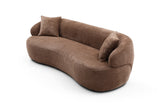 Mid Century Modern Curved 3-Seat Sofa, Boucle Fabric, Brown - Living Room, Bedroom, Office