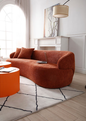 English Elm [not Available on Wayfair] Curved Boucle Three Seat Sofa Mid Century Cloud Style Living Room Couch Orange W87679950