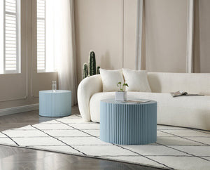 English Elm Nesting Round Mdf Coffee Tables with Relief Detail for Modern Living Rooms 2 Piece W87682178