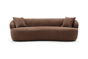 English Elm [not Available on Wayfair] Curved Boucle Three Seat Sofa Mid Century Cloud Style Living Room Couch Dark Brown W87679952