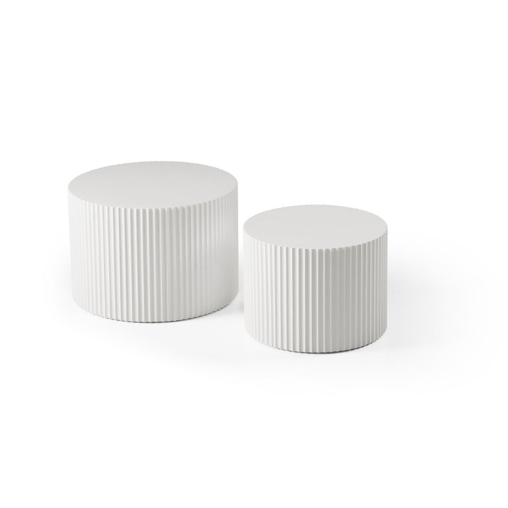 English Elm White Round Nesting Coffee Tables Set of 2 Handcrafted Mdf Relief Living Room W876P252127