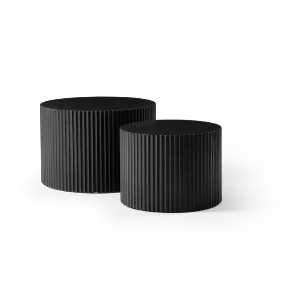 English Elm Nesting Round Mdf Coffee Tables with Relief Detail for Modern Living Rooms 2 Piece Matt Black W87682176