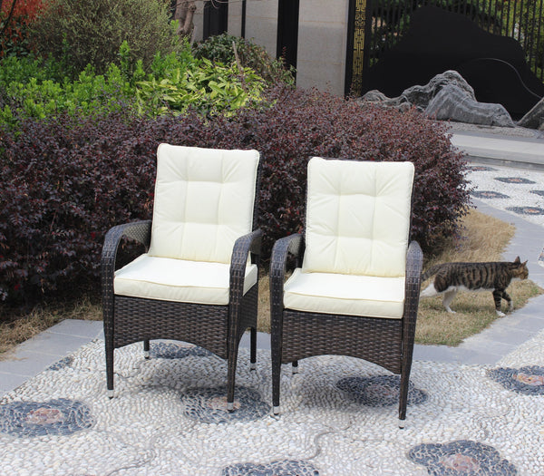 English Elm 2-Piece Liberatore Dining Chairs with Beige Cushions, Weather-Resistant PE Rattan Seats, 300lb Capacity W20967120