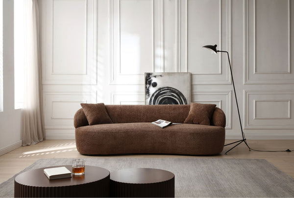 English Elm [not Available on Wayfair] Curved Boucle Three Seat Sofa Mid Century Cloud Style Living Room Couch Dark Brown W87679952