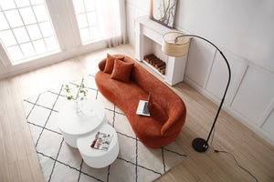 English Elm [not Available on Wayfair] Curved Boucle Three Seat Sofa Mid Century Cloud Style Living Room Couch Orange W87679950