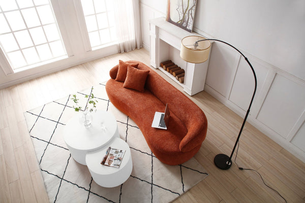 English Elm [not Available on Wayfair] Curved Boucle Three Seat Sofa Mid Century Cloud Style Living Room Couch Orange W87679950