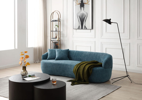 English Elm [not Available on Wayfair] Curved Boucle Three Seat Sofa Mid Century Cloud Style Living Room Couch Light Blue W87679951