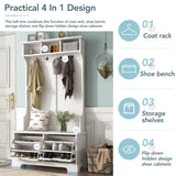 Hearth and Haven On-Trend All in One Hall Tree with 3 Top Shelves and 2 Flip Shoe Storage Drawers, Wood Hallway Organizer with Storage Bench and Metal Hanging Hooks WF300971AAK