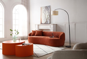 English Elm [not Available on Wayfair] Curved Boucle Three Seat Sofa Mid Century Cloud Style Living Room Couch Orange W87679950
