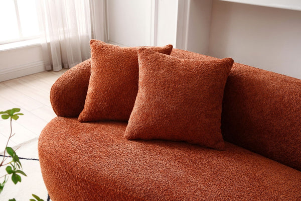 English Elm [not Available on Wayfair] Curved Boucle Three Seat Sofa Mid Century Cloud Style Living Room Couch Orange W87679950