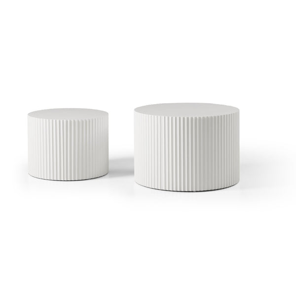 English Elm Nesting Round Mdf Coffee Tables with Relief Detail for Modern Living Rooms 2 Piece White W87682177