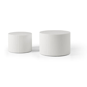 English Elm White Round Nesting Coffee Tables Set of 2 Handcrafted Mdf Relief Living Room W876P252127