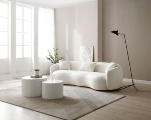 English Elm Mid Century Curved Boucle Sofa Four Seat Sculptural Couch for Modern Living Rooms W87657698