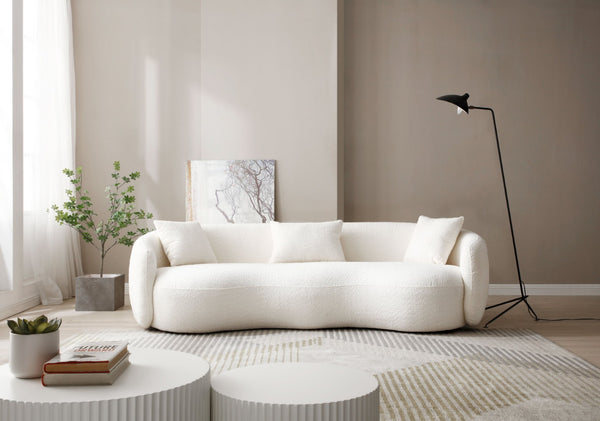 English Elm Mid Century Curved Boucle Sofa Four Seat Sculptural Couch for Modern Living Rooms W87657698
