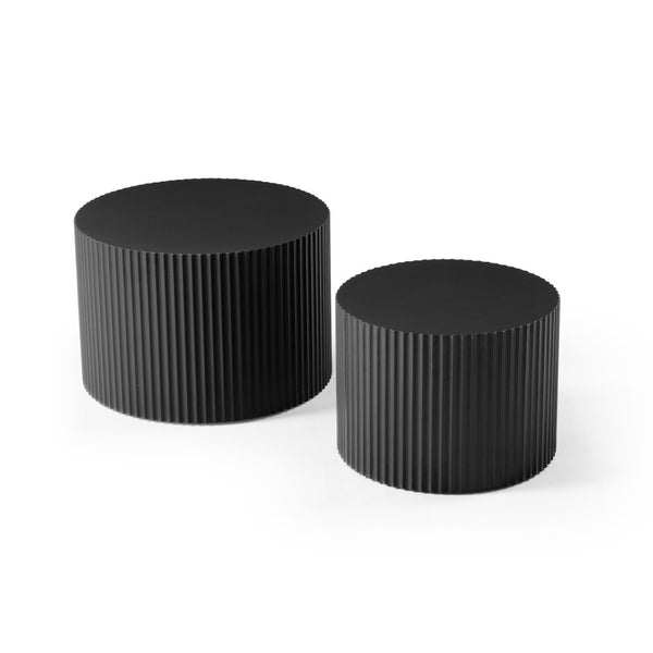 English Elm Nesting Round Mdf Coffee Tables with Relief Detail for Modern Living Rooms 2 Piece Matt Black W87682176