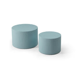 Handcrafted Blue MDF Nesting Tables Set of 2 - Modern Round Coffee Table Design, 23.62 x 15.75