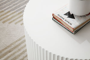 English Elm Nesting Round Mdf Coffee Tables with Relief Detail for Modern Living Rooms 2 Piece White W87682177