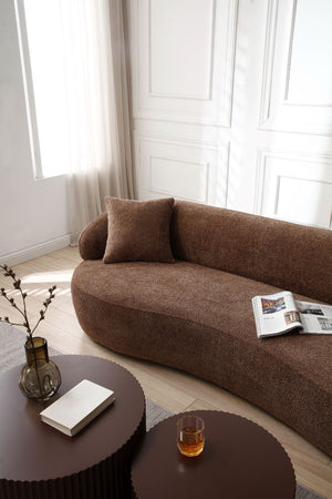 English Elm [not Available on Wayfair] Curved Boucle Three Seat Sofa Mid Century Cloud Style Living Room Couch Dark Brown W87679952