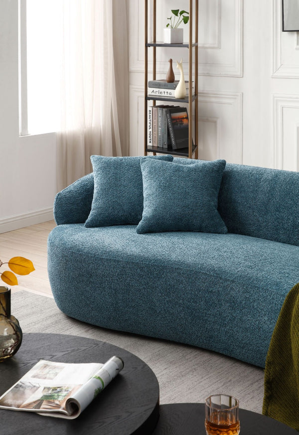 English Elm [not Available on Wayfair] Curved Boucle Three Seat Sofa Mid Century Cloud Style Living Room Couch Light Blue W87679951